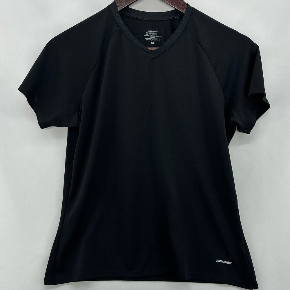 Patagonia Capilene Base Layer Top Womens Medium Short Sleeve Black GORPcore Snow